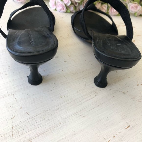 VTG Donald J. Pliner Black Double Nylon Stretch Knot Strap Kitten Heel Sandal - Picture 12 of 16